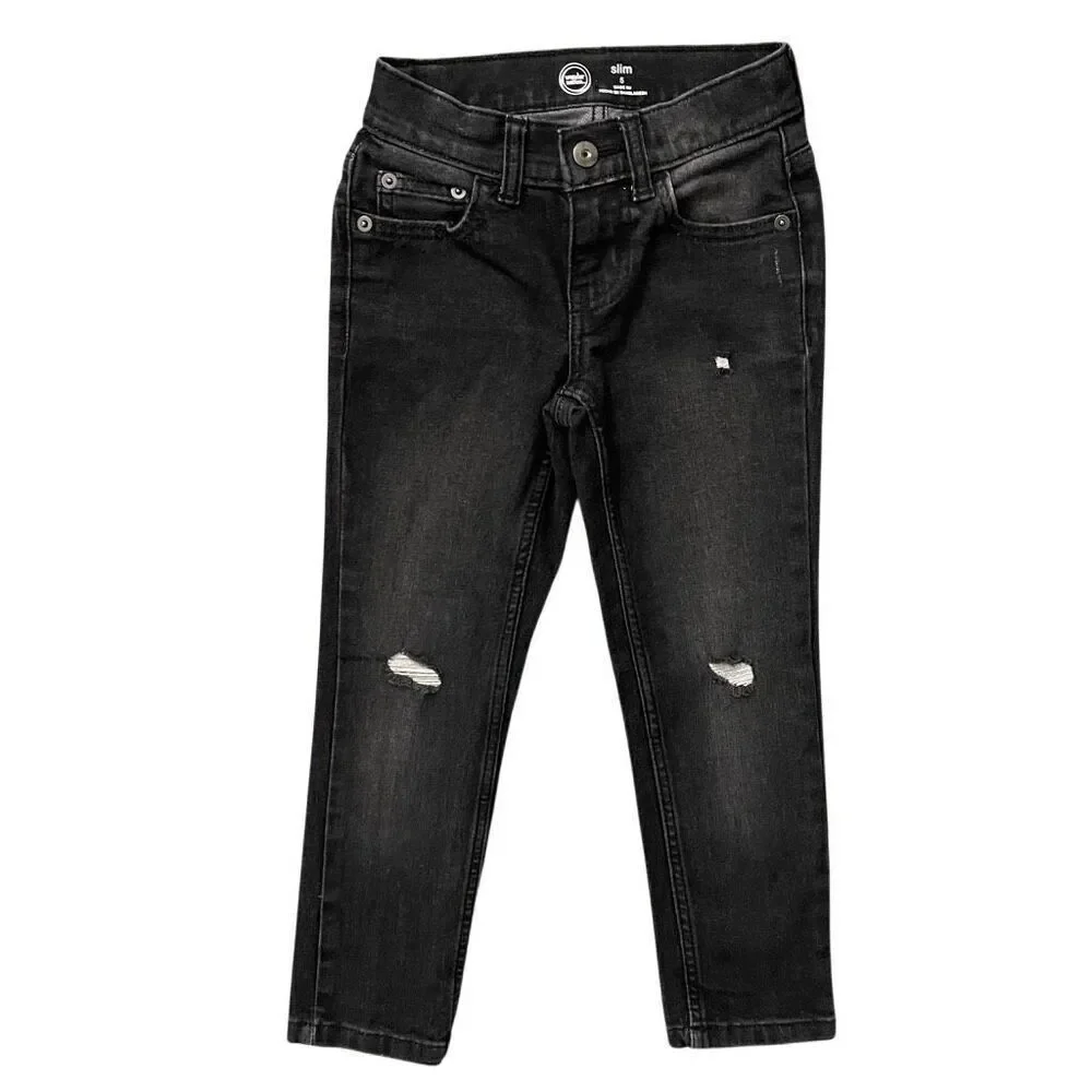 Wonder Nation Boys Black Slim Fit Rip & Repair Distressed Denim Jeans Size 5